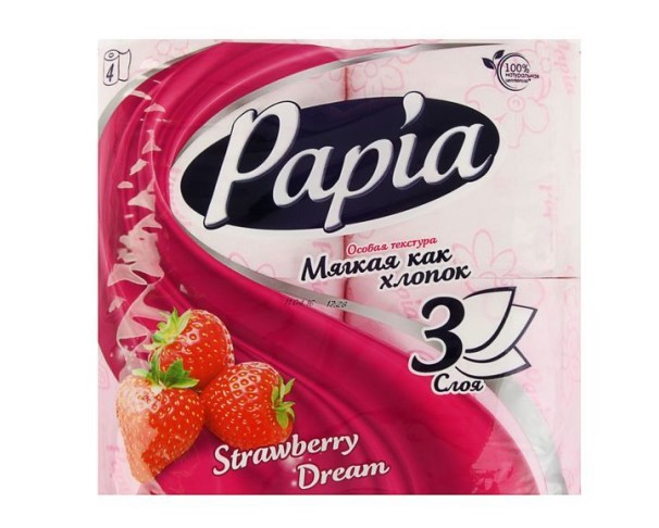Туалетная бумага PAPIA Клубничная мечта 3 сл 4шт / интернет-магазин напитков Лоза в Улан-Удэ