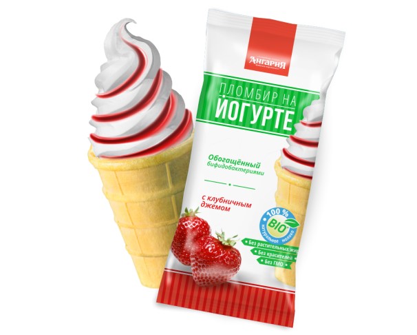 Мороженое АНГАРИЯ Пломбир на йогурте с клубникой 85г ваф стак БЗМЖ / интернет-магазин напитков Лоза в Улан-Удэ