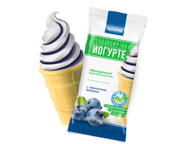Мороженое АНГАРИЯ Пломбир на йогурте с черникой 85г ваф стак БЗМЖ / интернет-магазин напитков Лоза в Улан-Удэ
