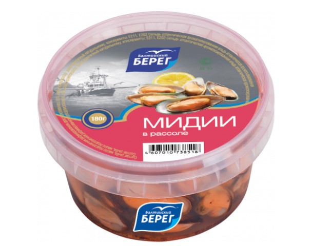 Мидии БАЛТИЙСКИЙ БЕРЕГ в рассоле 180г / интернет-магазин напитков Лоза в Улан-Удэ