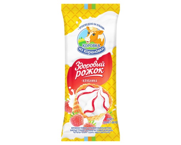 Мороженое Пломбир 15 % с клубникой ваф.рожок 120гр БЗМЖ / интернет-магазин напитков Лоза в Улан-Удэ