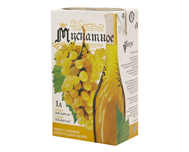 Вино России БАХУС Мускатное белое полусладкое 12% 1л т/п / интернет-магазин напитков Лоза в Улан-Удэ