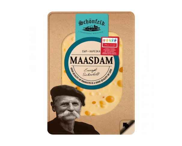 Сыр SCHONFELD Маасдам 45% 125г нарезка БЗМЖ / интернет-магазин напитков Лоза в Улан-Удэ