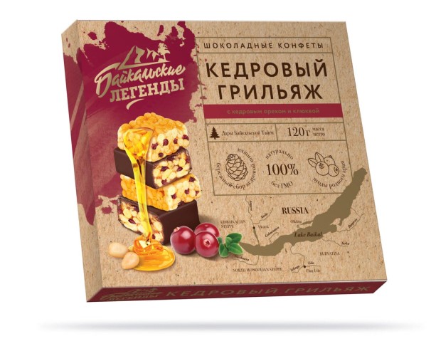 Конфеты Байкальские легенды Кедровый грильяж с клюквой 120г / интернет-магазин напитков Лоза в Улан-Удэ