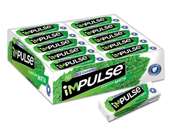 Жевательная резинка ИМПУЛЬС со вкусом мяты 14гр / интернет-магазин напитков Лоза в Улан-Удэ
