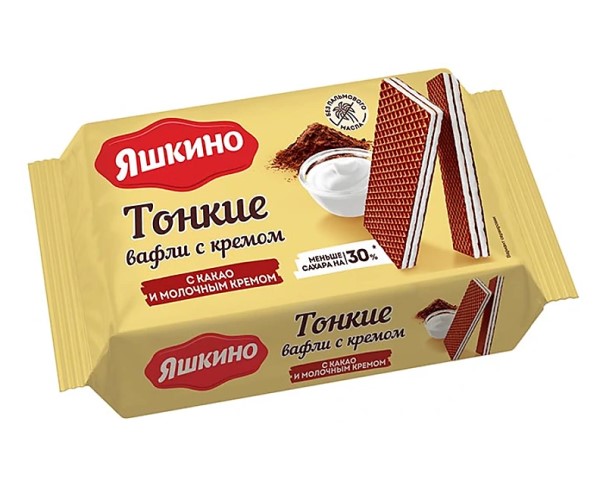 Вафли ЯШКИНО тонкие с какао и молоч кремом 144г / интернет-магазин напитков Лоза в Улан-Удэ