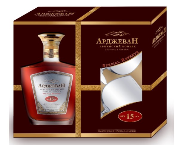 Коньяк АРДЖЕВАН КС 15 лет 40% 500мл п/у + 2 бокала / интернет-магазин напитков Лоза в Улан-Удэ