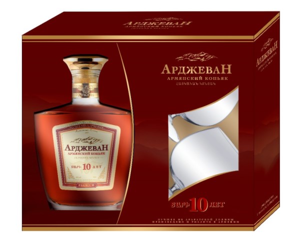 Коньяк АРДЖЕВАН КС 10 лет 40% 500мл п/у + 2 бокала / интернет-магазин напитков Лоза в Улан-Удэ