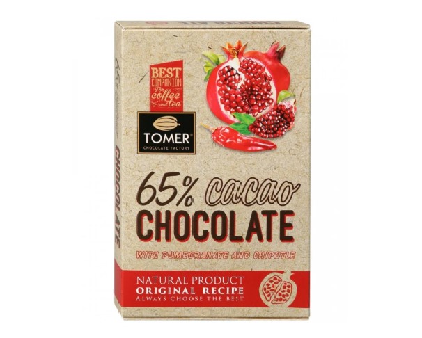 Шоколад ТОМЕР горький 65% с гранатом и перцем Чипотле 90г / интернет-магазин напитков Лоза в Улан-Удэ