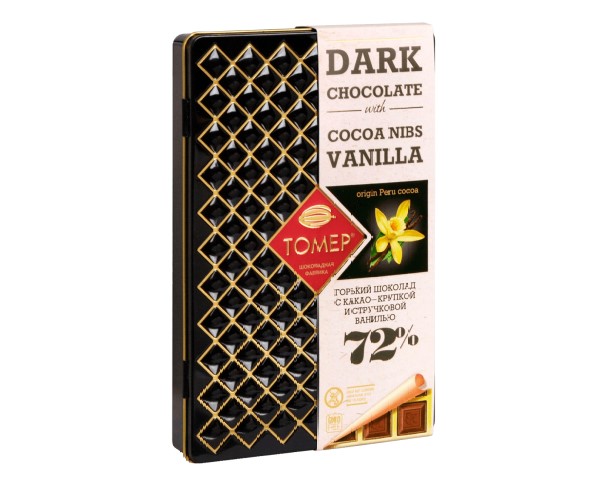 Шоколад ТОМЕР горький Перу 72% с какао-крупкой и ванилью 90г ж/б / интернет-магазин напитков Лоза в Улан-Удэ