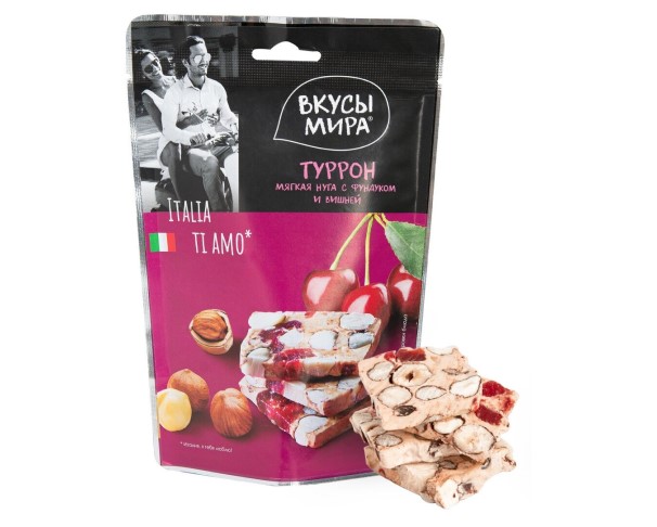 Туррон ВКУСЫ МИРА Нуга с фундуком и вишней 50г / интернет-магазин напитков Лоза в Улан-Удэ