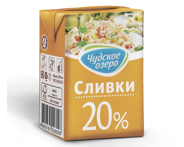 Сливки ЧУДСКОЕ ОЗЕРО 20% 200г БЗМЖ / интернет-магазин напитков Лоза в Улан-Удэ