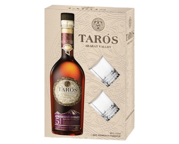Коньяк ТАРОС 5 лет 40% 500мл п/у + 2 рюмки  / интернет-магазин напитков Лоза в Улан-Удэ
