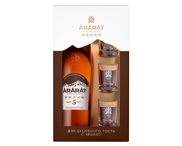 Коньяк АРАРАТ 5лет 40% 700мл п/у + 3 стакана / интернет-магазин напитков Лоза в Улан-Удэ