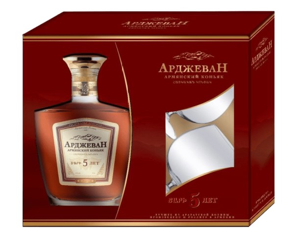 Коньяк АРДЖЕВАН 5 лет 40% 500мл п/у + 2 бокала / интернет-магазин напитков Лоза в Улан-Удэ