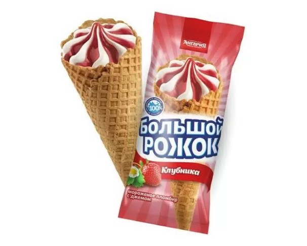 Мороженое АНГАРИЯ Большой Рожок  клубника 110г БЗМЖ / интернет-магазин напитков Лоза в Улан-Удэ