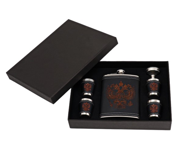 Набор подарочный  Герб РФ 6в1 (фляжка 240мл + 4 стопки по 30мл + воронка) 928048 / интернет-магазин напитков Лоза в Улан-Удэ