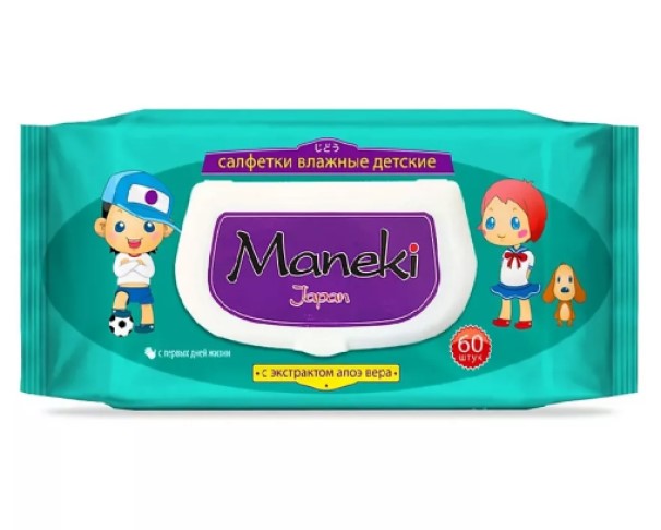 Салфетки влажные МАНЕКИ Кайтеки детские Алоэ 60шт WT494 / интернет-магазин напитков Лоза в Улан-Удэ