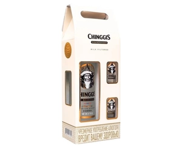 Водка ЧИНГИС ГРАНДХАН Уайт 39% 750мл п/у + 2 рюмки / интернет-магазин напитков Лоза в Улан-Удэ