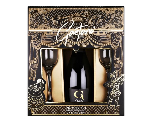 Вино игристое ГАЭТАНО Просекко Экстра Драй бел. сух. 11% 750мл п/у + 2 бокала / интернет-магазин напитков Лоза в Улан-Удэ