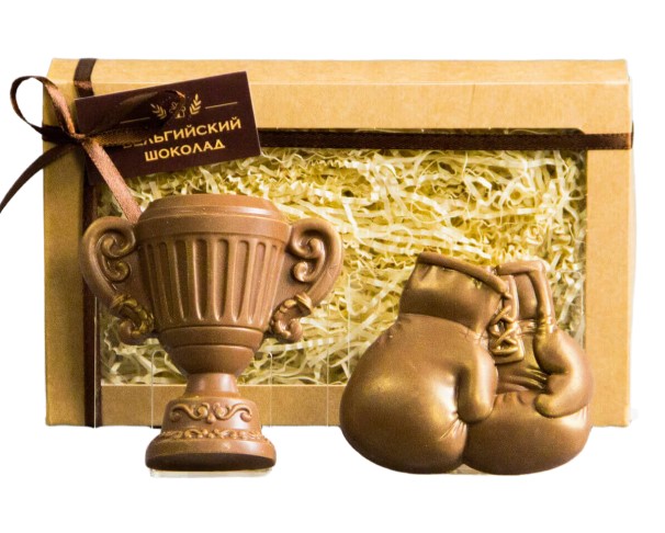Набор шок фигурок ВЕК ШОКОЛАДА Кубок и бокс перчатки 150г / интернет-магазин напитков Лоза в Улан-Удэ