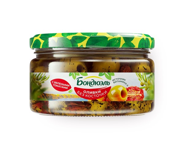 Оливки БОНДЮЭЛЬ с вялеными томатами 250г / интернет-магазин напитков Лоза в Улан-Удэ