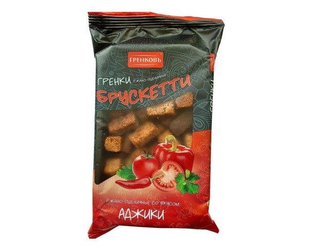 Гренки ГРЕНКОВЪ Брускетта с вкусом аджики 100г / интернет-магазин напитков Лоза в Улан-Удэ