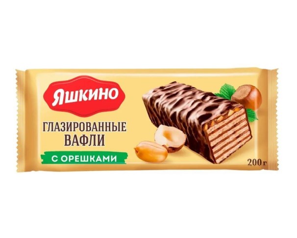 Вафли ЯШКИНО с орешками в шоколадной глазури 200г / интернет-магазин напитков Лоза в Улан-Удэ