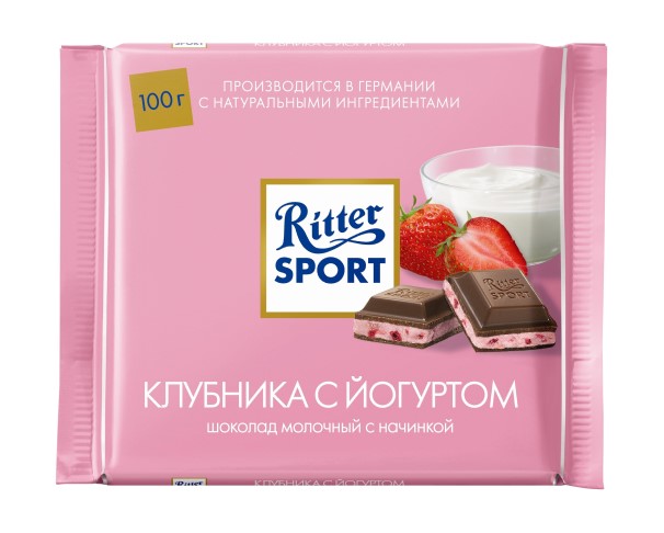 Шоколад RITTER SPORT молочный с клубникой в йогурте 100г / интернет-магазин напитков Лоза в Улан-Удэ