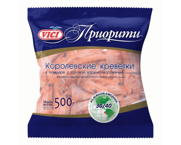 Креветки VICI Королевские в панцире в/м 30/40 500г / интернет-магазин напитков Лоза в Улан-Удэ